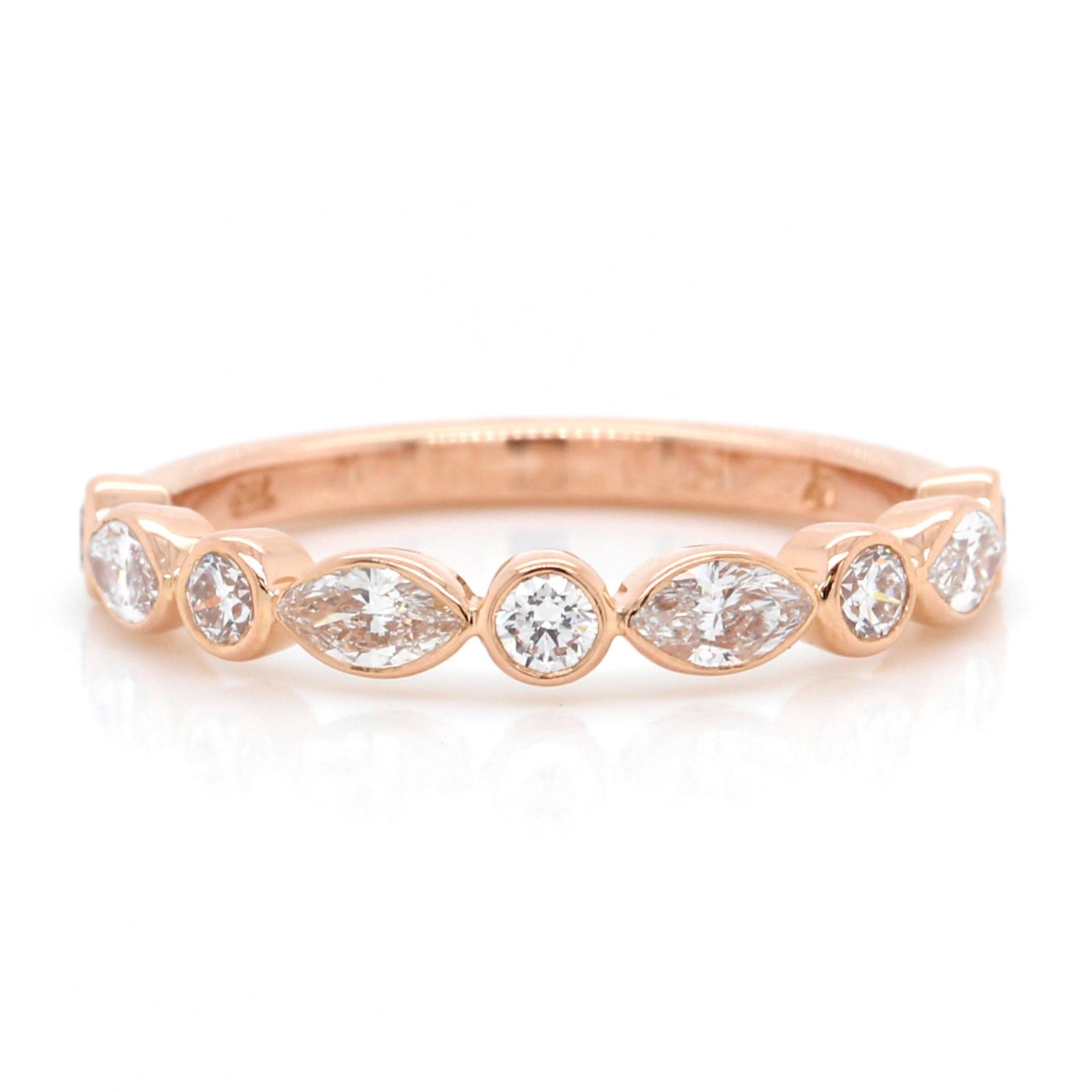 18K Rose Gold Bezel Set Alternating Round and Marquise Diamond Band